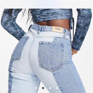Stradivarius size 4 NWT straight leg contrast ASOS two tone jeans